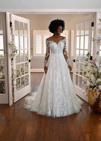 Romantic White Lace V Neck Wedding Dress Elegant Bridal Gown,WW252 –  winkbridal
